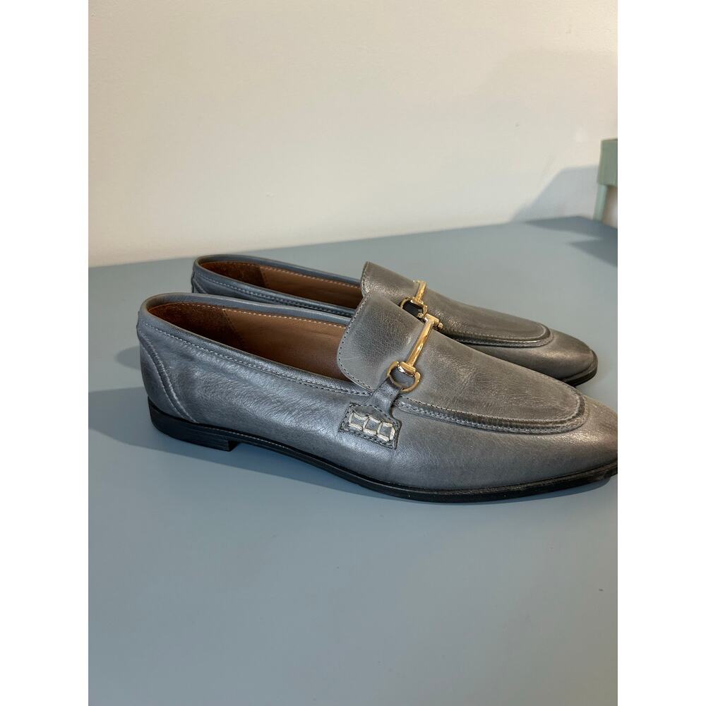 Miz Mooz grey leather loafers womens 8.5 (39) like new gold buckle - Picture 2 of 8